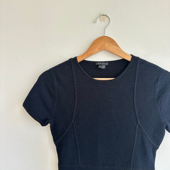 Theory Alancy Mega Waffle Knit Short Sleeve Fit and Flare Mini Dress Black S - Picture 4 of 8